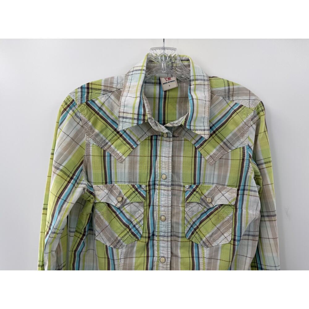 True Religion Women's Plaid Collared Cotton Snap Button Shirt Size Large - Picture 2 of 10